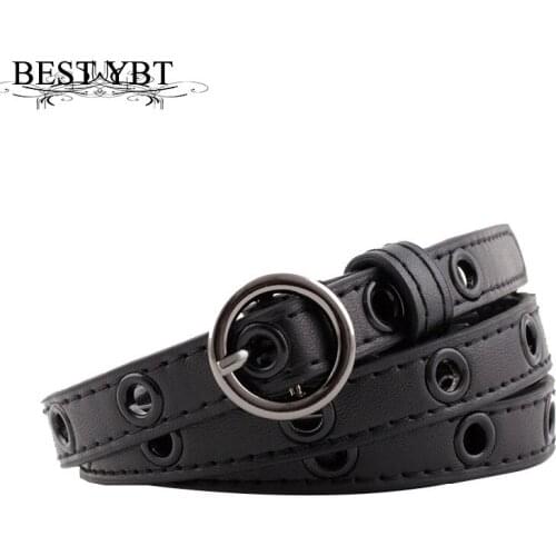 Best YBT Imitation Leather Womens Belt Alloy Circular Pin Buckle Belt New Decorative Thin Fashionable Hollow Belts For Jeans