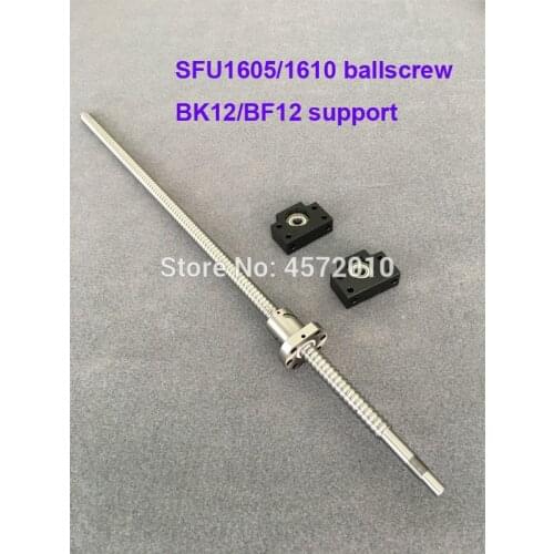 SFU1605 1610 BallScrew 650 700 800 900 1000 mm + BK/BF12 End support Rolled Ball screw with single Ballnut for CNC part