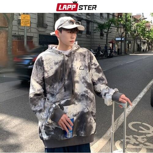 LAPPSTER Men Tie Dye Harajuku Hooded Hoodies 2021 Mens Japanese Streetwear Oversized Hoodie Male Y2k Korean Fashion Sweatshirts