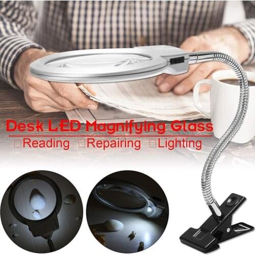 Illuminated Magnifier Magnifying Clip On Desktop Glass Reading Loupe Metal Hose LED Lighted Lamp Top Desk Magnifier With Clamp