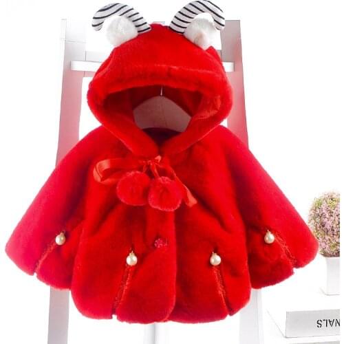 Winter Cloak Coat Baby Girls Cartoon Thicken Plus Fleece Sheep ear Hooded Long Sleeve Warm Outwear For Girl