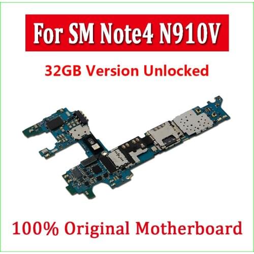100% Original unlocked for Samsung Galaxy Note 4 N910V Motherboard,Complete Logic Boards with Chips,for Note 4 N910V Mainboard