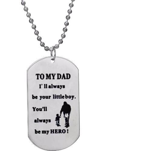 12PC/Lot Dad I'll Always Be Your Little Boy Stainless Steel Dog Tag Pendant Love Son Fathers Chain Necklace Gifts Family Jewelry
