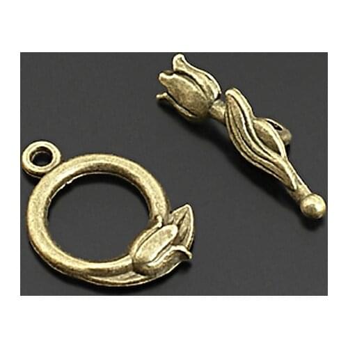 26658)100g,about 62 Sets O:20x14MM Antique Bronze Zinc Alloy Tulip O Toggle Clasps Bracelets Clasps Findings Accessories
