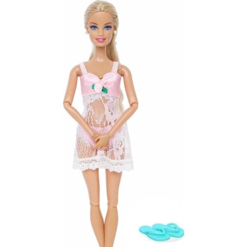 4 Pcs/Set Fashion Mini Dress for Barbie Doll Blue Pajamas + Bra + Underwear + Flat Shoes Home Wear Doll Clothes Accessories Toys