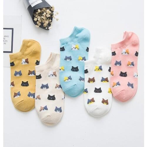 5Pair/Lot New cartoon cute Autumn New sock Animal cartoon cat lovely for women cotton socks 5 colors