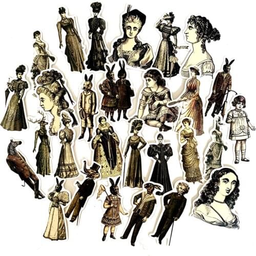 50Pcs Vintage Stickers European Retro Ladies Personality Fashion Dress Design DIY Scrapbooking Album Happy Decorative Stickers