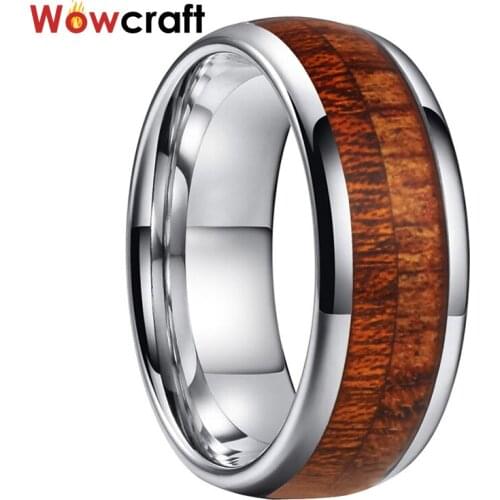 6/8mm Tungsten Wood Inlay Ring for Men Wedding Band Polish Shiny Rings Comfort Fit