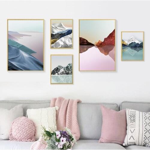 Abstract Mountain Lake Landscape Prints Frameless Canvas Painting Wall Art Pictures and Posters for Living Room Decoration