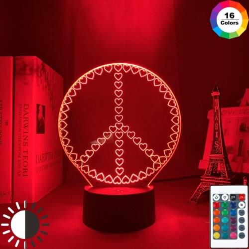 Acrylic Night Lamp Peace Symbols for Home Decoration Nightlight Led Touch Sensor Color Changing Night Light Heart Table Lamp