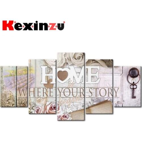 5pcs Full Square/Round Drill 5D DIY Diamond Painting Cross Stitch"Home Story" Multi-picture Combination Embroidery Decor Home