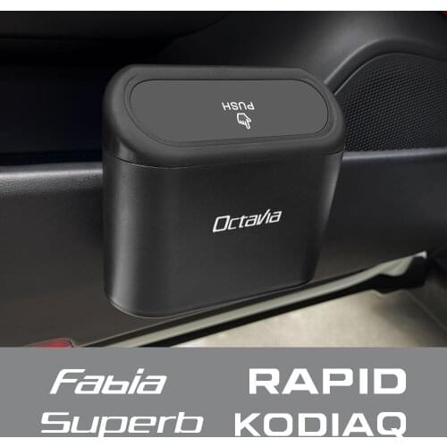 Car Trash Can For Skoda Octavia Fabia Rapid Superb Kodiaq Scala Karoq Citigo Kamiq Roomster Garbage Storage Box Car Accessories