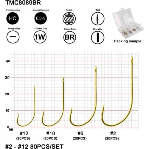 Eupheng 100pcs EP-TMC8089 Bass Bug Fishing Hook Straight Eye Hooks Fine Wire Forged Fly Fishing Hook