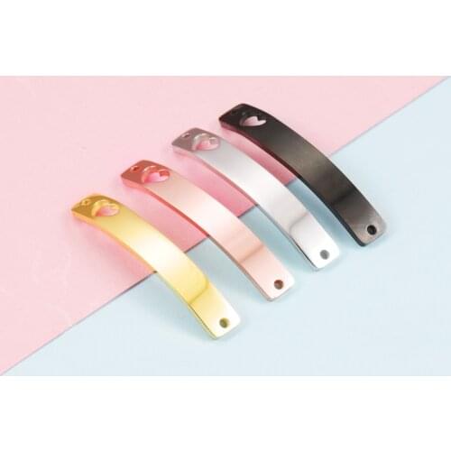 Fnixtar Hollow Heart Bend Rectangle Bar Charm Mirror Polishe Stainless Steel DIY Bracelet Connector 6*39mm 20piece/lot