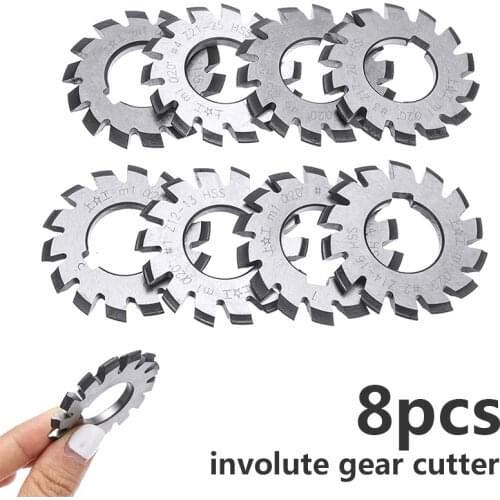8Pcs M1 22mm Bore Involute Gear PA 20 Degree HSS Involute Gear Cutters Set #1-8 Assortment Kit For Milling Machine Tools