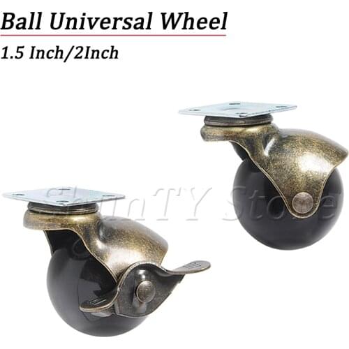 2Pack 1.5/2 inch Vintage Antique Ball Caster Wheels, Swivel Caster with Top Plate, PP No Noise Wheels For Sofa Cabinet Furniture