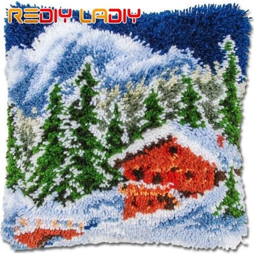 Latch Hook Kit Dream House Cushion Cover Pre-Printed Color Canvas Crocheting Arts & Crafts Pillow Case Sofa Pillows Home Decor