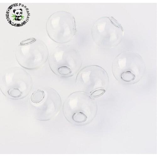 16mm 500pcs Round Mechanized Blown Glass Globe Beads, for Stud Earring Fings or Crafts, Half Drilled, Clear, 16mm, Hole: 4mm