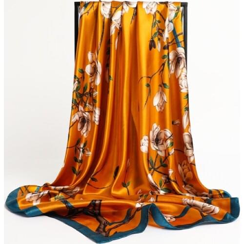 Square Scarf Luxury Women Silk Satin Kerchief 2021 New Design Print 90cm*90cm Hairband Hijab Wrap Underscarves Bandana Shawl
