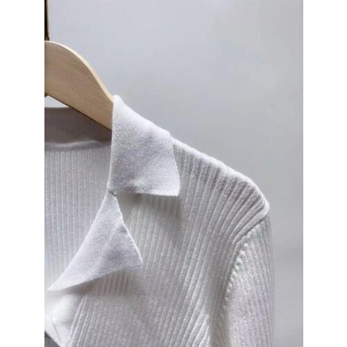 Summer Short Sleeve Knitted Tops Blusas Solid Button Thin Cute Sweet Tight Sweaters Pullovers