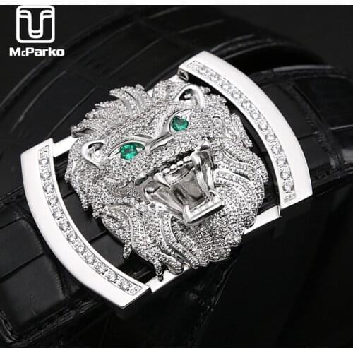 McParko Noble Crocodile Leather Belt For Men Delicate Lion Head Buckle Belt Men Luxury Brand Croco Waist Belts Christmas Gifts
