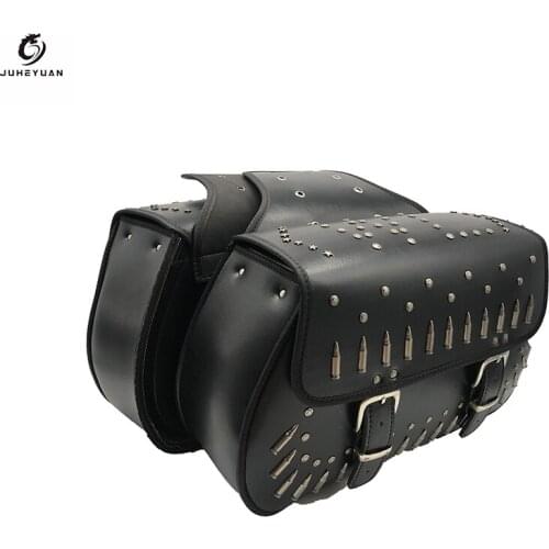 Motorcycle Saddle Waterproof Side Vintage Bullet Decoration Tool Bag Leather Luggage Travel Saddle Small Bags Black Universal