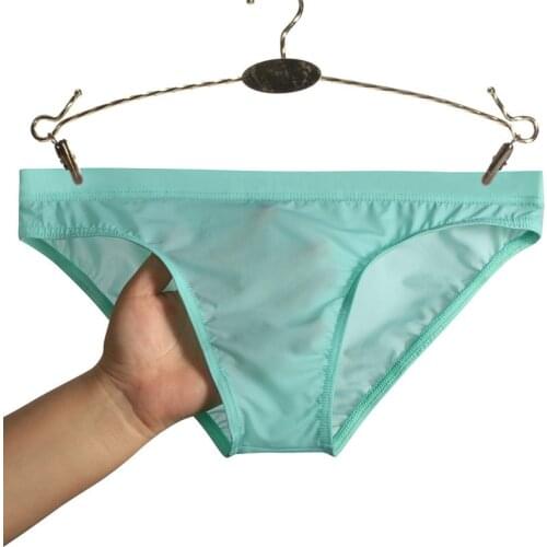 Hot Mens Sexy Underwear Briefs Summer Mens Ice Silk Briefs Translucent Low Waist Sexy Panties Gay Seamless Silkly Underpants