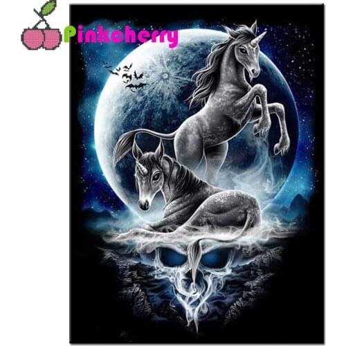 Moon landscape Unicorn 5d Diy diamond painting full round square drill mosaic diamond stitch diamond embroidery gift k1095