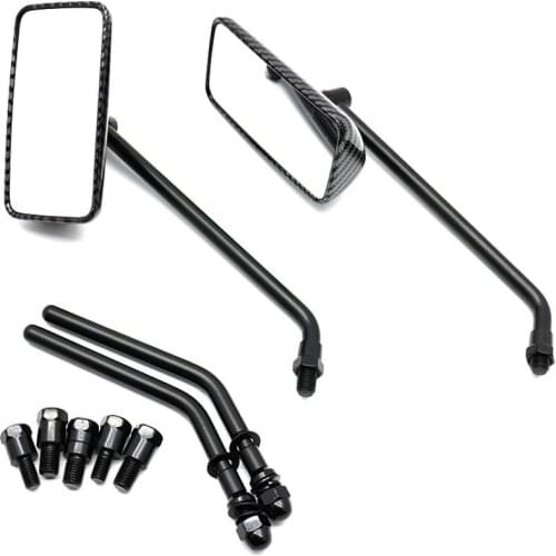 Set Carbon Multifunction Motorcycle Rectangle Rearview Mirrors For Harley Chopper Bobber Cafe Racer Cruiser