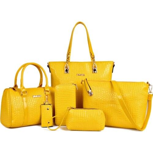 6pcs Women Bag Set Luxury Handbags Designer Shoulder Crossbody Bags For Women Crocodile Patent Leather Bag Clutch Handbag Purse