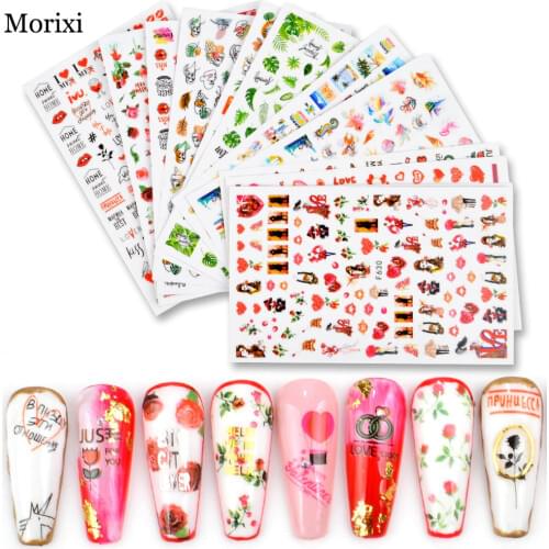 Morixi nail art sticker cartoon person flower heart plant printing big size manicure foils self glue nail decals FW067