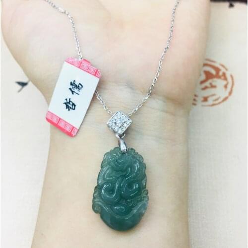 Natural Burmese Emerald jade carving oil zodiac pig pendant with 925 sterling silver necklace Ms. jade clavicle chain