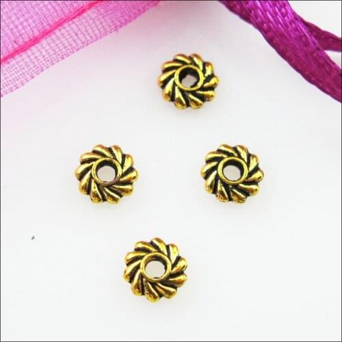 New 250Pcs Antiqued Gold Color Flower Gear Spacer Beads Charms 5mm