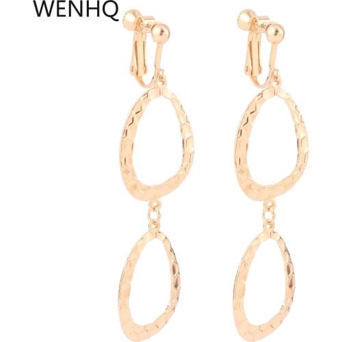 WENHQ New Arrival Hollow-out Clip on Earrings No Pierced Womens Screw Back Cuff Earrings Luxury Fashion Long Earrings Ear Clip