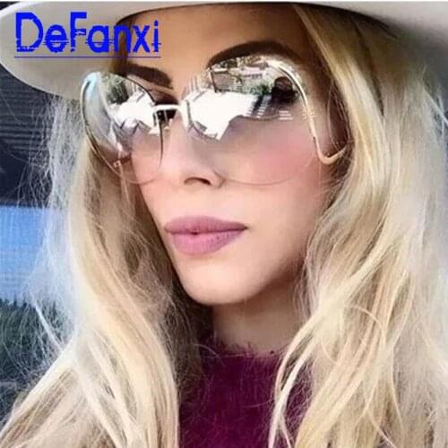 Clear Lens Oversized Rimless Sunglasses Bent Arms Vintage Designer Luxury unique sun glasses women Big Shades UV400