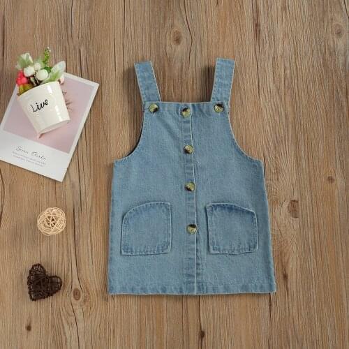 1-6 Years Baby Denim Suspender Dress with Buttons Pocket Decoration Party Pageant Dress Straight Toddler Summer Casual Clothing