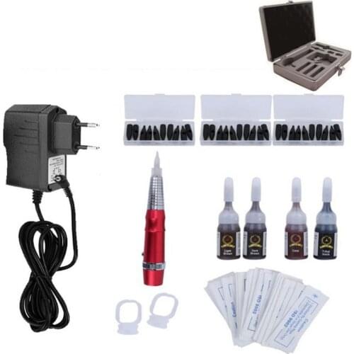 Complete Eyebrow Lip Tattoo Machine Kit Pigments Needles Pedal with Storage Box