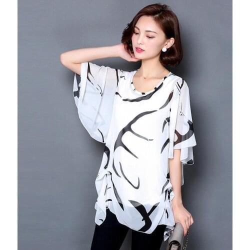 Casual Fashion 2020 Chiffon T-SHIRT SUMMR Plus 5XL O-NECK womens MF006
