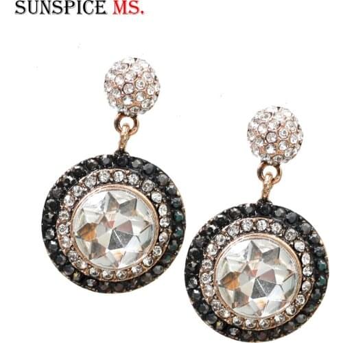 SUNSPICE MS Crystal Drop Earring Full Rhinestone for Women Wedding Jewelry Turkish Retro Gold Color Bridal Imitation Pearl Gift