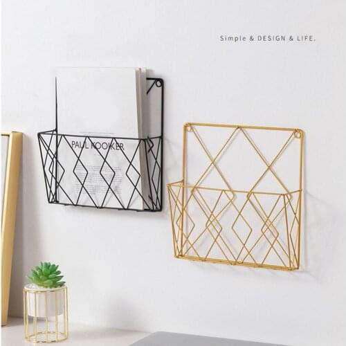 Newspaper Storage Rack Wall Mounted Magazine File Holder Metal Wire Geometric Organizer Basket Home Living Room Decoration