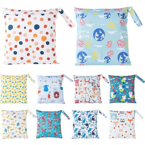 30*36cm Travel PUL Wet Bags dual pocket Baby Waterproof Cloth Diaper Bag Reusable Baby tote diaper bag multifunctional Wetbags