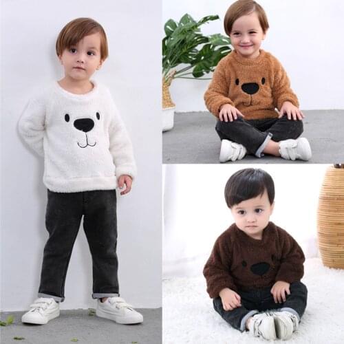 0-3Y Newborn Baby Girl Boys Plush Sweatshirts Tops Autumn Winter Kids Clothes Long Sleeve Bear Print Tops Baby Clothing