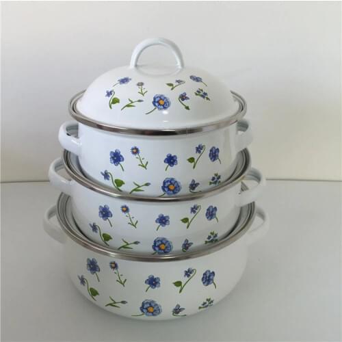 3-piece Soup Pot 1-2 litre Enamel Cooking Pot Mini Kitchen Cooker Multi-function Porcelain Enameled Cooking Pot