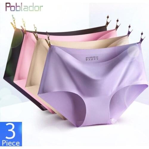 Poblador 3Pcs/lot Sexy Womens Sport Panties Underwear Seamless Solid Briefs Low Waist Woman Comfort Underpants Lady Lingerie