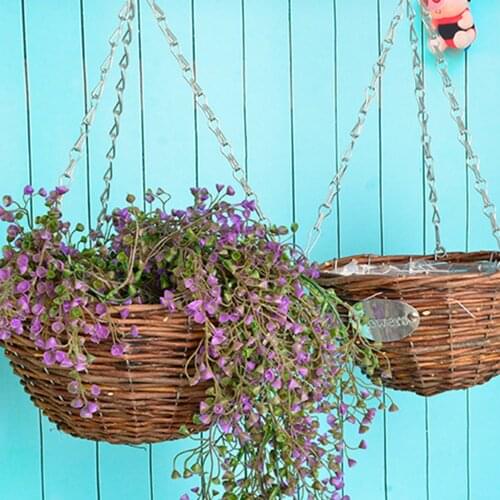 Hanging Plant Pot Vase Durable European Style Natural Metal Rattan Woven Cane Material Pastoral Flower Basket