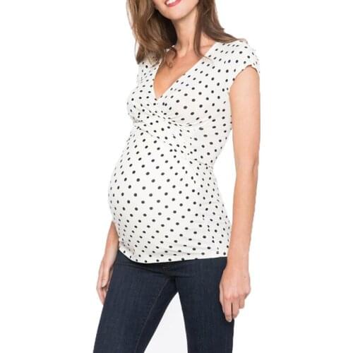 Maternity Women Polka Dot T-Shirts Prenatal Postnatal Summer Women Lady Casual Tees Pregnancy Mommy Breast Nursing Tops Clothes