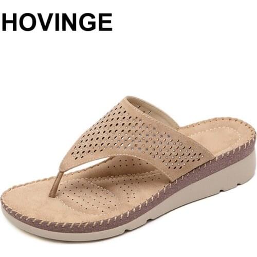 HOVINGE Ladies New 2021 Slippers Clip Toe 4cm Wedges Platform Bohemia Breathable Soft Non-Slip Big Size 41 Casual Beach