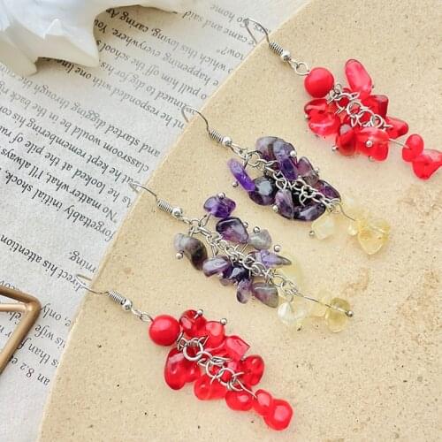 Red Crystal Beads Multicolor Grape Earrings Trendy 2021 Earrings for Women Natural Stone Jewelry Drop Handmade Vintage Earrings