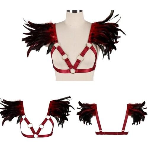 Hollow Bra Feathers Accessories Harness For Women Festival Clothing Gothic Clothes Rave Garter Belt Pole Dance Bondage