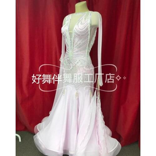 GOODANPA ballroom dance competition dresses women ballroom dress performance dance dresses Pink Sexy Long Sleeve